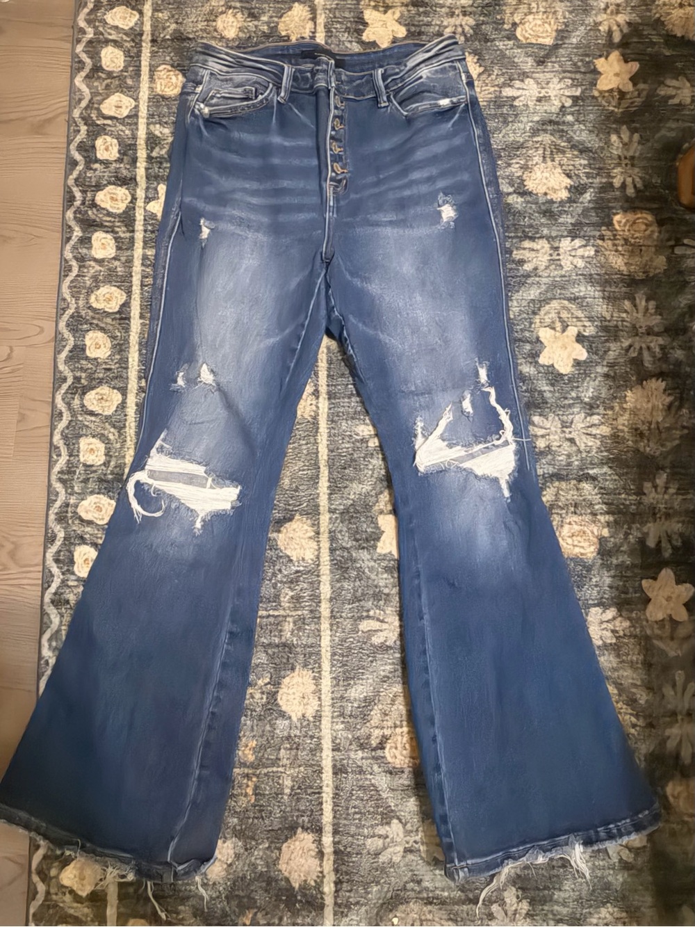 Buckle Women’s Distressed High-Rise Flare Jeans - Blue